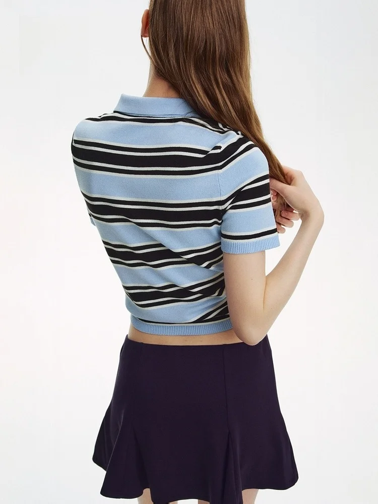 

H&M Women's Knitted Cardigan ort Sve Turn-down Collar Striped Single Button Open Cardigan Autumn 2025 New Arrival