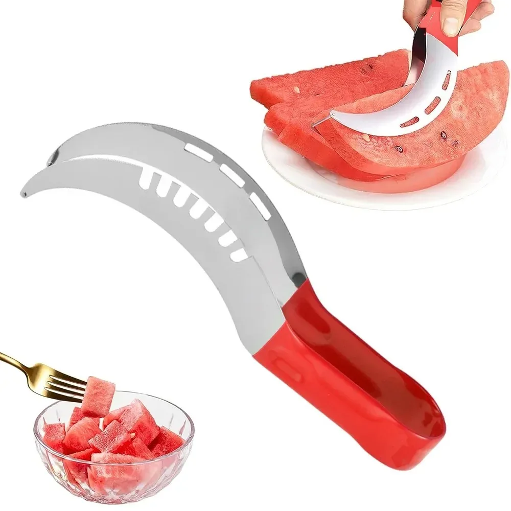 Stainless Steel Watermelon Slicer Plastic Wrap Handle Non-slip Melon Cutter Not Hurt Hands Cutter Fruit Cutting Tool Kitchen