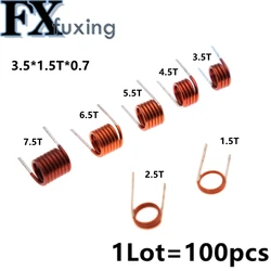 100pc Coilcraft Inductor 3.5*7.5t*0.7 Copper Wire Hollow Coil Inductance Remote Control FM Inductor 3.5*1.5/2.5/3.5/4.5/7.5T*0.7