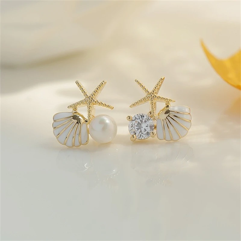 Trendy Starfish Zircon Earrings for Women Exquisite Starfish Shell Imitation Pearl Water Diamond Earrings Fashion Jewelry Gift
