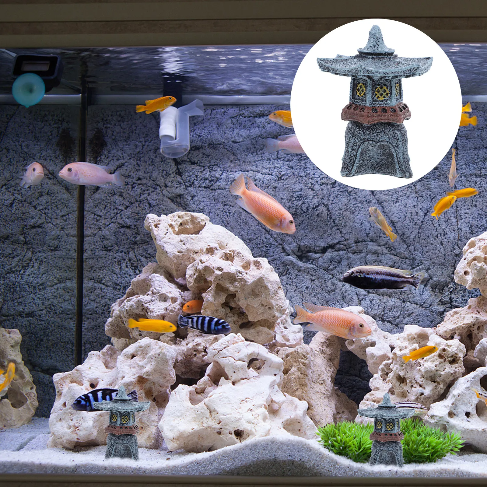 Resin Pagoda Lantern Garden Statue Asian Japanese Decor for Outdoor Indoor Bonsai Aquarium Terrarium Micro Landscape Decoration