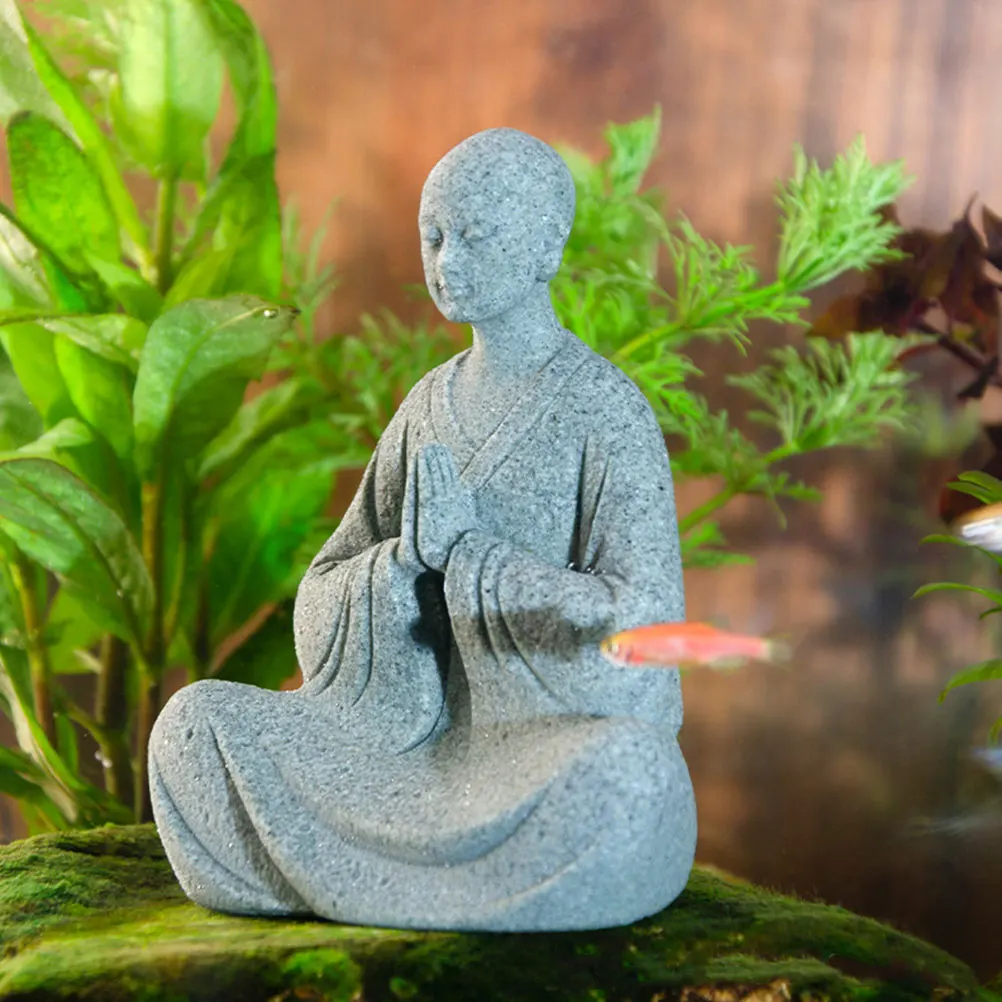

2pcs Wishing Monk Statue Stone Zen Figurine Decor Desktop Garden Home Mini Statues for Aquarium Table