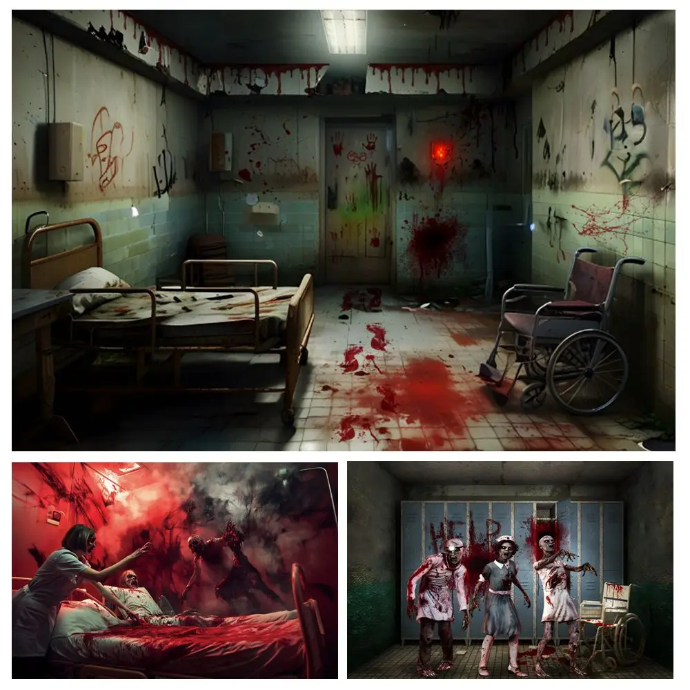 

Halloween Decoration Backdrop Blood Hands Hospital Zombie Nurse Horror Halloween Party Photography Background Photo Studio Prop