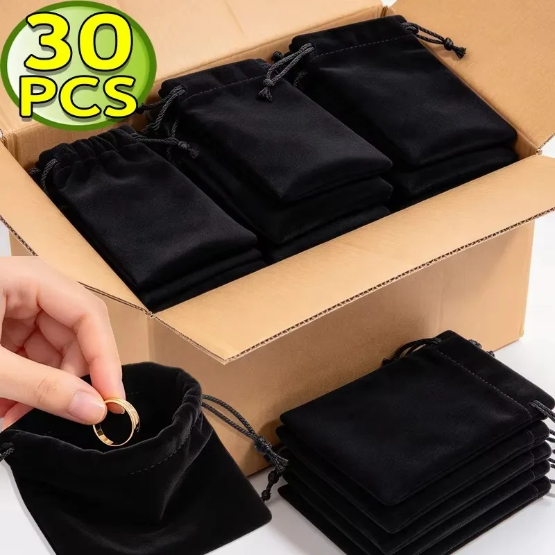 Exquisite Short Velet Black Drawstring Sachet Jewelry Collection Dust-proof Storage Bag Portable 7.5*9CM Gifts Display Packaging