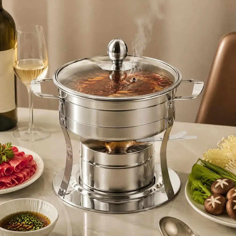 Stainless Steel Thermal Bowl Round Food Serving Bowl Stainless Steel Chafer Set with Glass Lid Compact Thermal for Parties