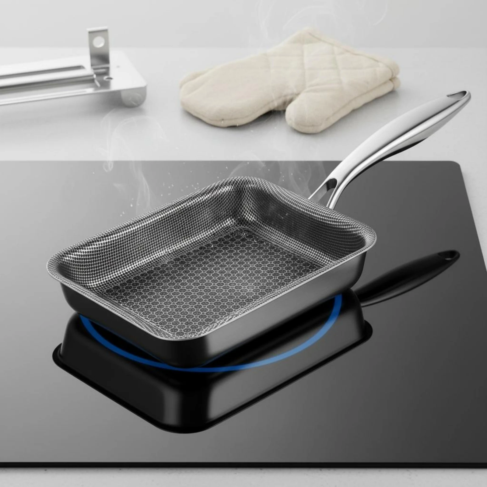 

Tamagoyaki Pan Nonstick Square Egg Pan Cookware 316 Stainless Steel Honeycomb Pattern for Gas Stoves