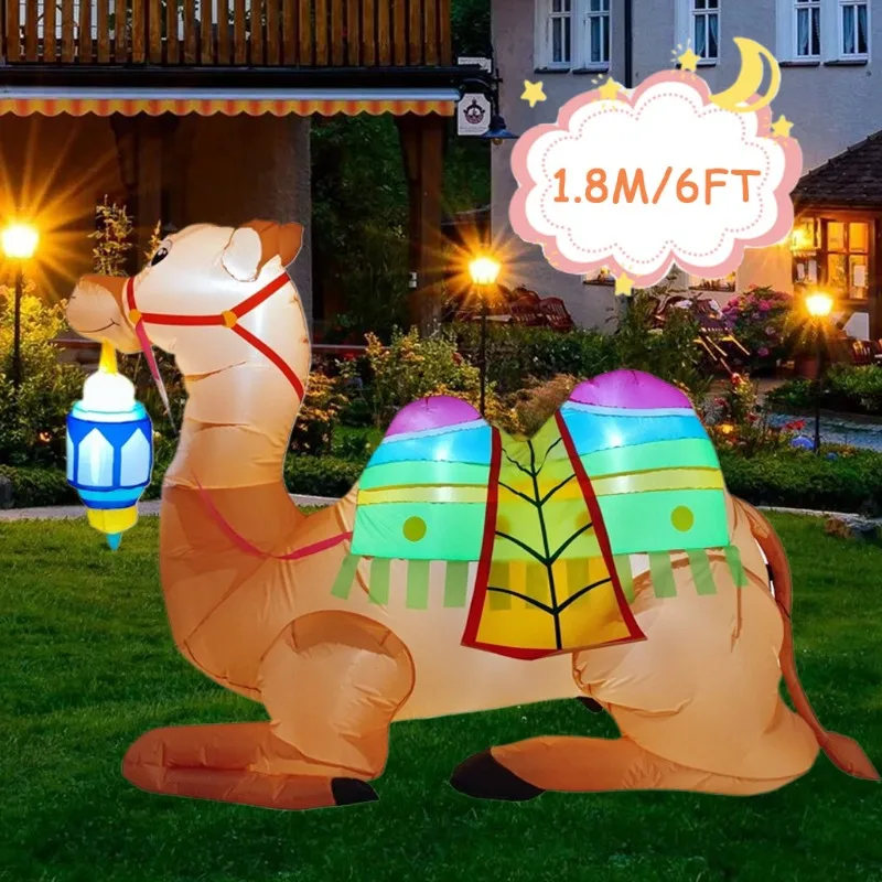 1.8M/6FT Camel Ramadan Inflatable Toys LED Lights Muslim Outdoor Festival Decorations Inflatable Model Yard Garden Decor