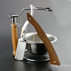 Rasoir de rasage professionnel à lame avec manche en bois, pour homme, accessoire de coiffure, idée de cadeau