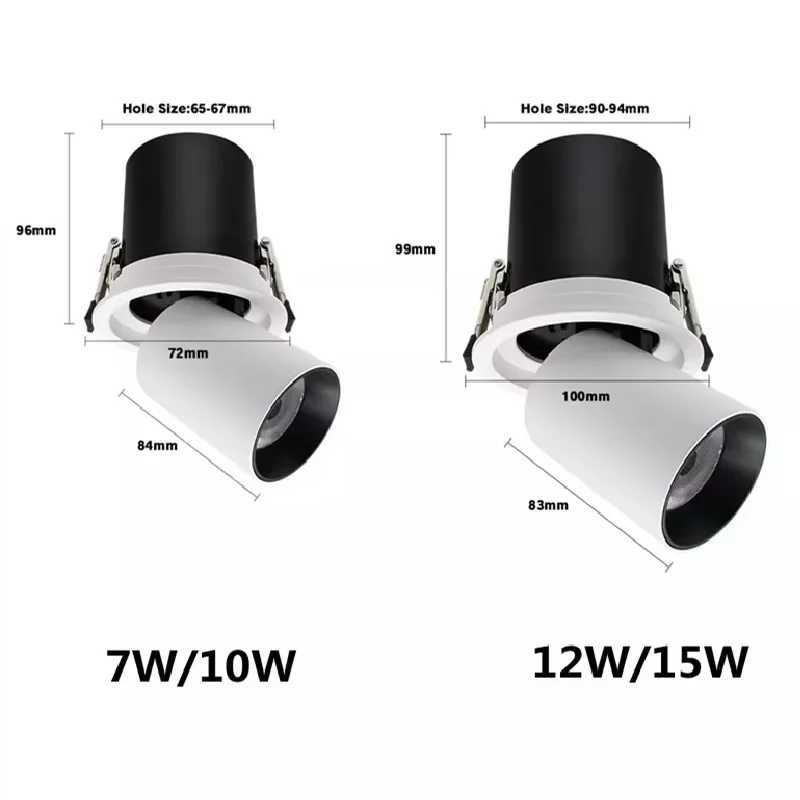 Angle rotating Adjust Stretchable LED Recessed Downlight 7W 10W 12W 15W COB Ceiling Spot Light AC85-265V LED Indoor Lighting