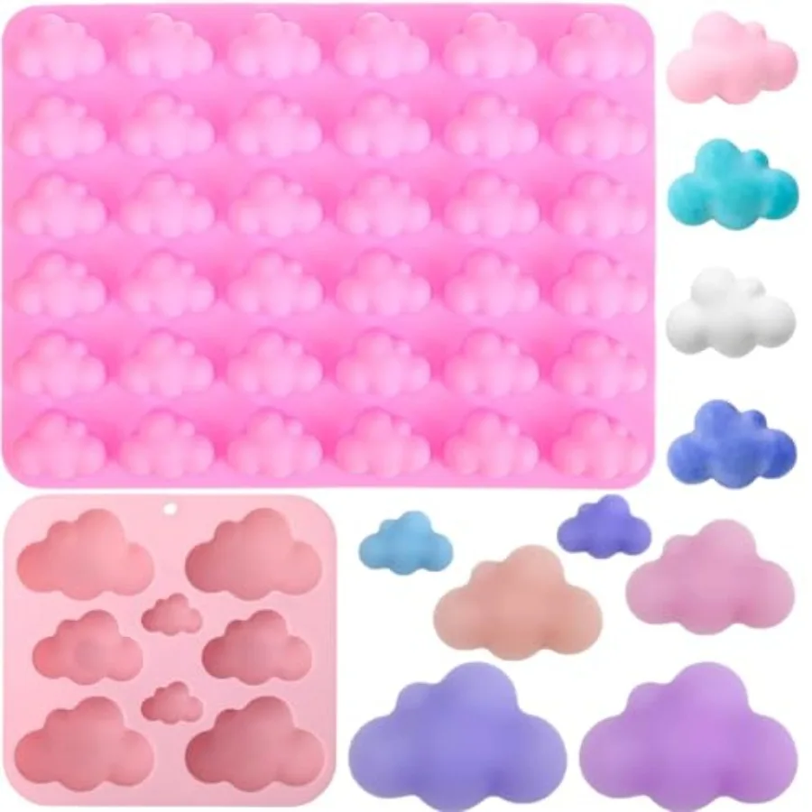 

2 PCS Cloud Silicone Mold Cloud Shape Chocolate Molds Silicone Candy Molds Mousse Fondant Mould 3D Fondant Cake Food Jelly Drop