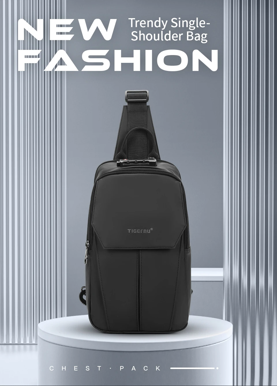 Tigernu Brusttasche für Herren, 9,7 Zoll, IPad-Tasche, koreanischer Stil, Umhängetasche, wasserdichte Umhängetasche, Anti-Diebstahl-Tasche für Herren, TSA – Detail 1