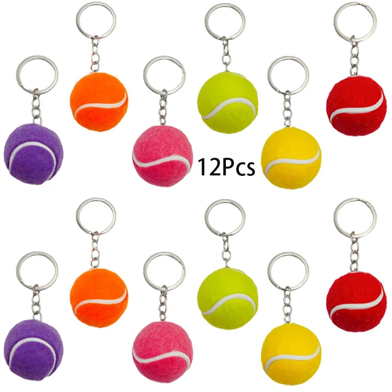 12Pcs Tennis Keychain Fashion Tennis Keyring Crafts Leisure Tennis Keyring Gift 6 Colors Sports Keychain