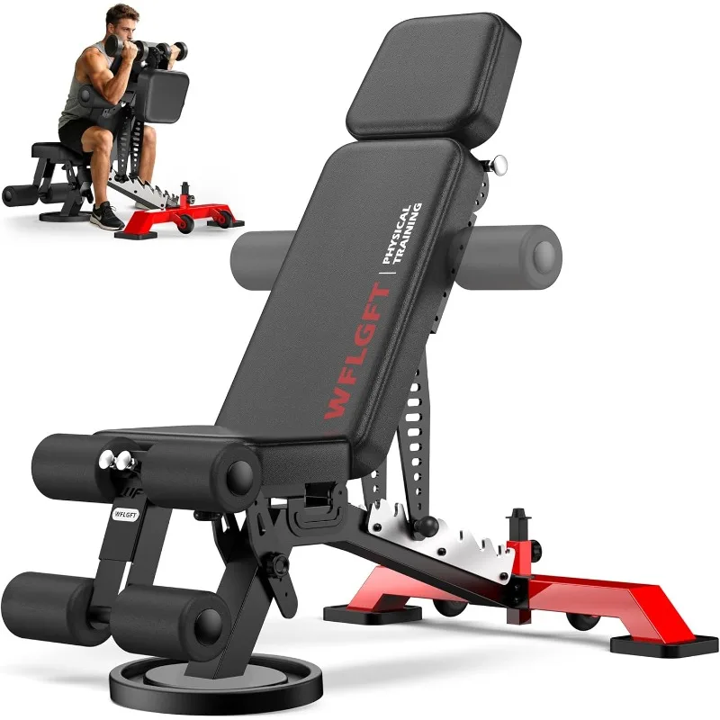 

Commercial Adjustable Weight Bench, Heavy Duty 1800LBS Workout Bench for Home Gym, Flat, Decline, Incline Bench Press
