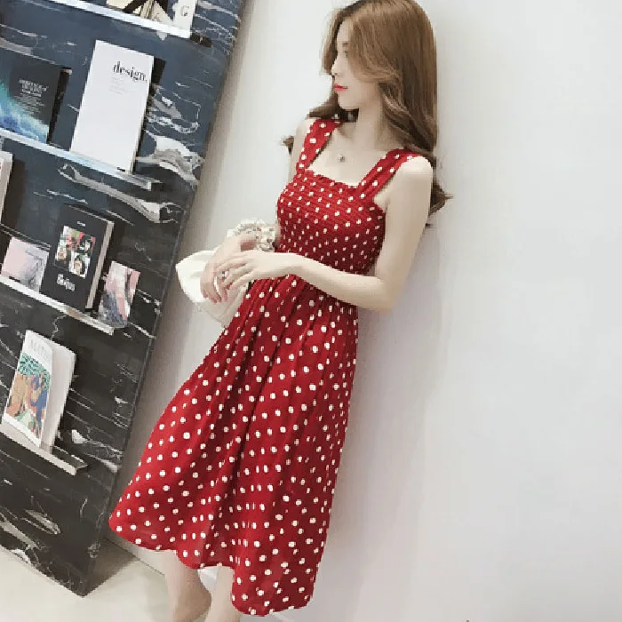 Robe Femme Summer Polka Dot Womens Dresses Elegant Square Neck Sleeveless Chiffon Long Dress Super Discount Vestidos Para Mujer