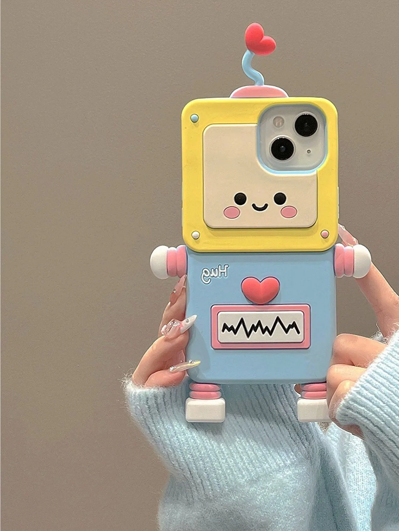 Cute ECG Robot Suitable For iPhone 15promax Phone Case 14 Pro 13 12 15 Silicone 11 All Inclusive Phone Case