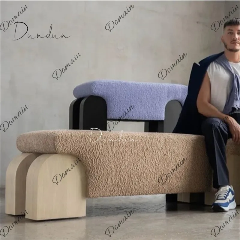Simple and modern solid wood sheepfold wool soft bag bedside stool Nordic fabric living room shoe changing stool