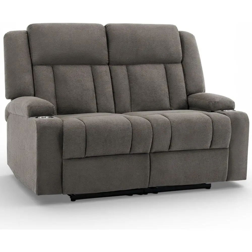 

2-Seater Reclining Fabric Loveseat with Cup Holders, Perfect for Small Spaces, Home Theater, RV, Brown