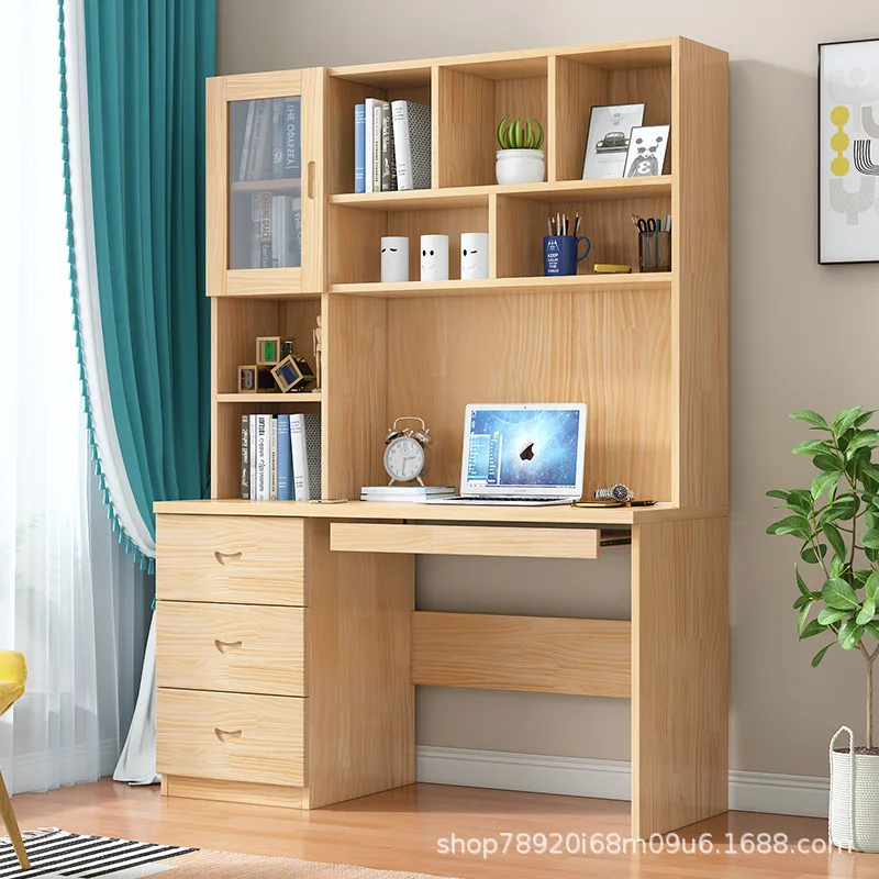 Solid wood table writing table desk bookshelf combination children's bedroom computer desktop desk shelf