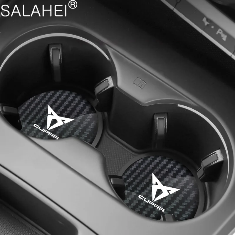 2Pcs Silicone Carbon Fiber Car Coaster Water Bottle Cup Slots Non-Slip Pad Protector Mat For Seat Cupra Auto Styling Accessories