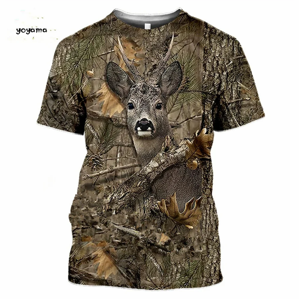 Camiseta de camuflaje de caza Vintage, camiseta de manga corta con estampado de animales en 3D, Top informal de gran tamaño, ropa deportiva para exteriores de verano para hombre