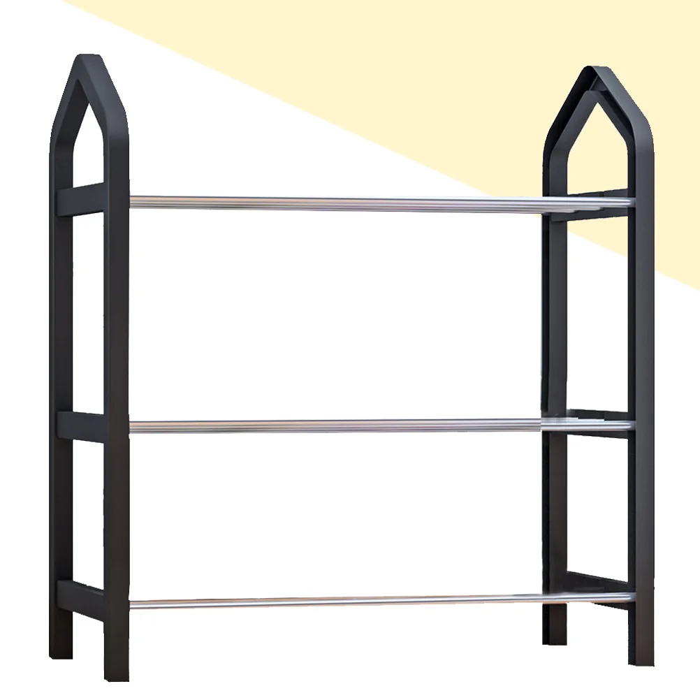 

3 Tier Shoe Rack Black Plastic and Steel Frame Easy to Assemble No Tools Needed Entryway Bedroom Organizer Shoes Storage Rack