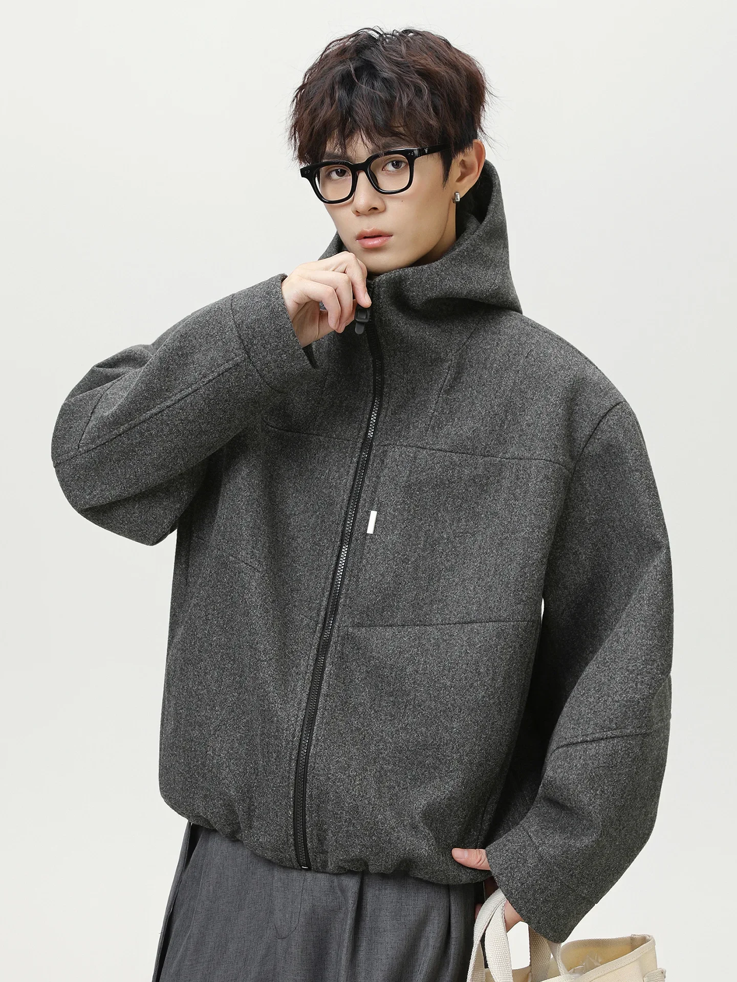 

Business Tweed Jacket Men's Autumn/Winter New Short Wide Thickened Warm Commuting Casual Hooded Jacket