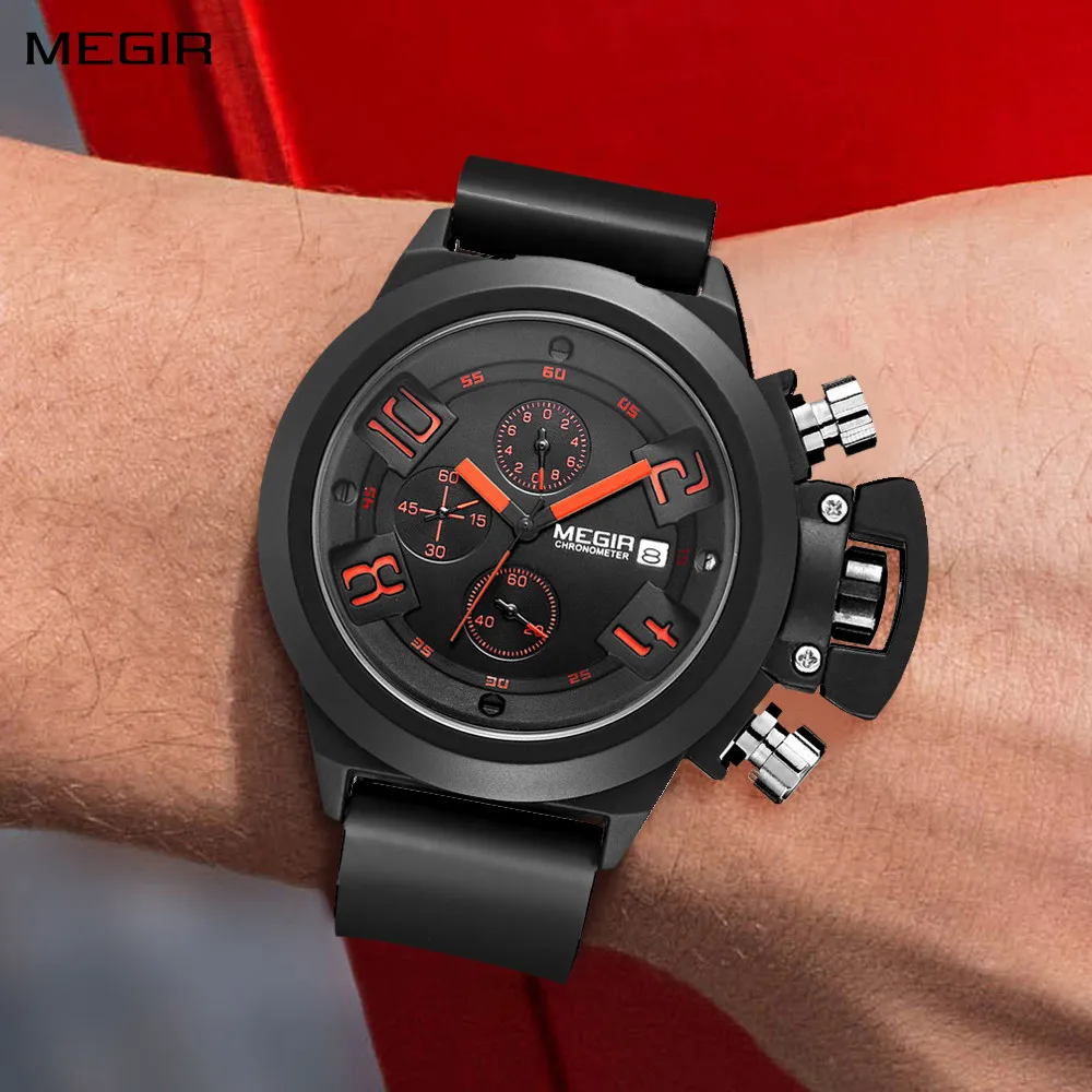 

MEGIR Men Watches Luxury Sports Military Chronograph Waterproof Date Clock Quartz Wristwatch Big Dial Relogio Masculino 2002