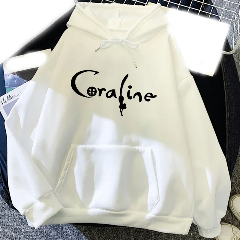 Cartoon Coraline Printed Hoodies Men Lady Harajuku Streetwear Stretchy Hoodie Hooded Sweatshirts Pullovers New Style Hooded