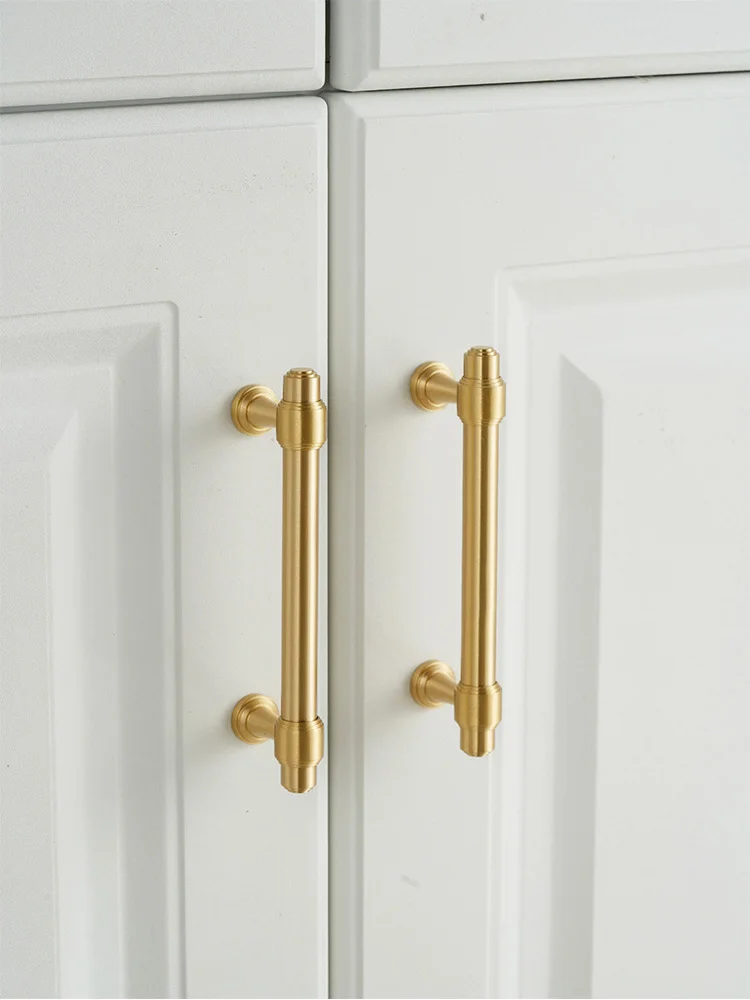 TBayce Brass Handle for Cabinet Satin Gold Drawer Knobs Cabinet Pull Bar Wardrobe Handles Furniture Brass Hardware Door Handle