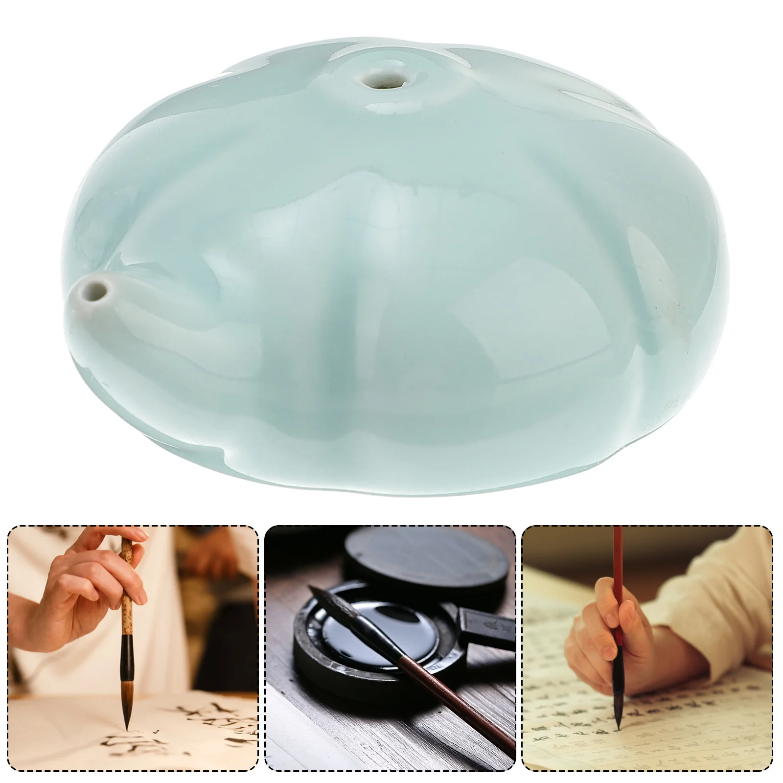 

Calligraphy Water Dropper Ink Grinding Accessories Pumpkin Shaped Inkwell Blue Ceramic Dish