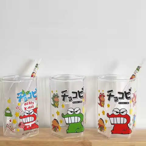 Funny Hexagonal Glass Cup High Borosilicate Glass Mug Cartoon Crocodile Coffee Cups Office Afternoon Drinkware Home Accessories