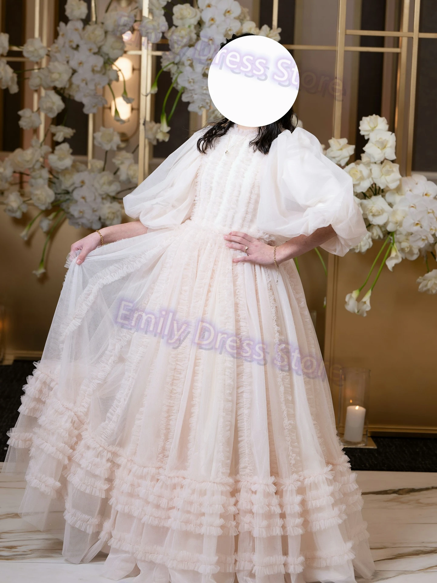 맞춤형 연핑크 꽃 소녀 드레스 웨딩용 레이어드 럭셔리 퍼피 튤 프린세스 키즈 생일 첫 성찬식 볼 가운