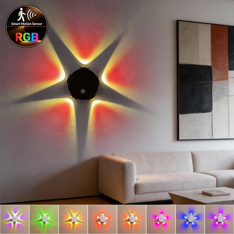 

Smart RGB Gradient Night Light Rechargeable Magnetic Motion Sensor Wall Lamp for Bedroom Closet Garden Home Decor