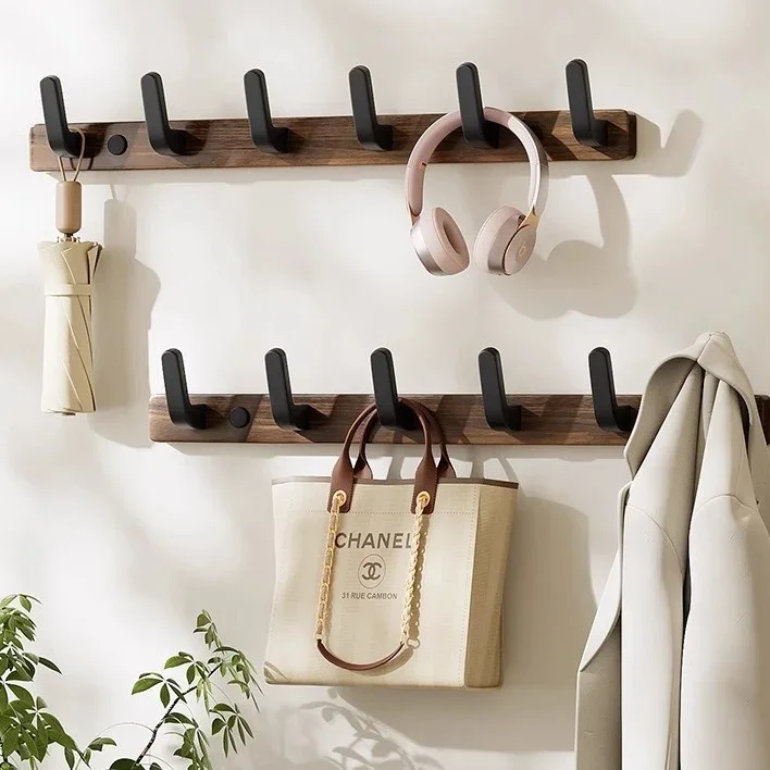 Wall Mount Oak Base Clothes Hook No Drill or Screw Install, Vintage Home Decor Storage Rack for Entry & Bathroom