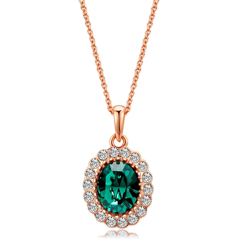 2022 new fashion women\'s emerald stone pendant necklace earrings set female all-match jewelry wholesale