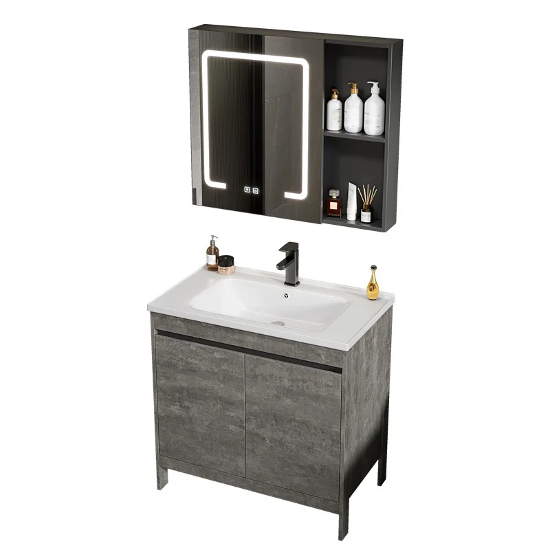 Gray Space Aluminum Bathroom Cabinet Wash Table Pool Ceramic Integrated Basin Wash Table Pool Toilet