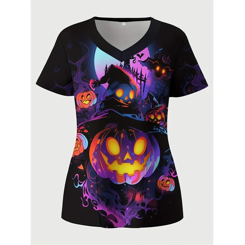 Halloween pumpkin-themed printed lettersVNurse's uniform，Comfortable and practical medical uniforms，Suitable for doctors、Nurse、D