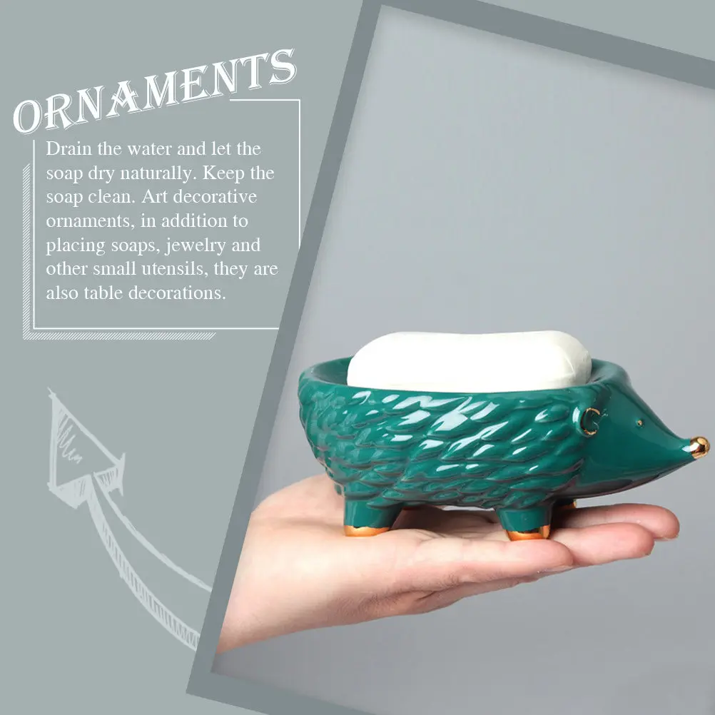 

Керамическая подставка для мыла в форме ежика, дренажная мыльница для душа, раковины, ванны, художественный декоративный держатель для хранения в ванной, зеленый