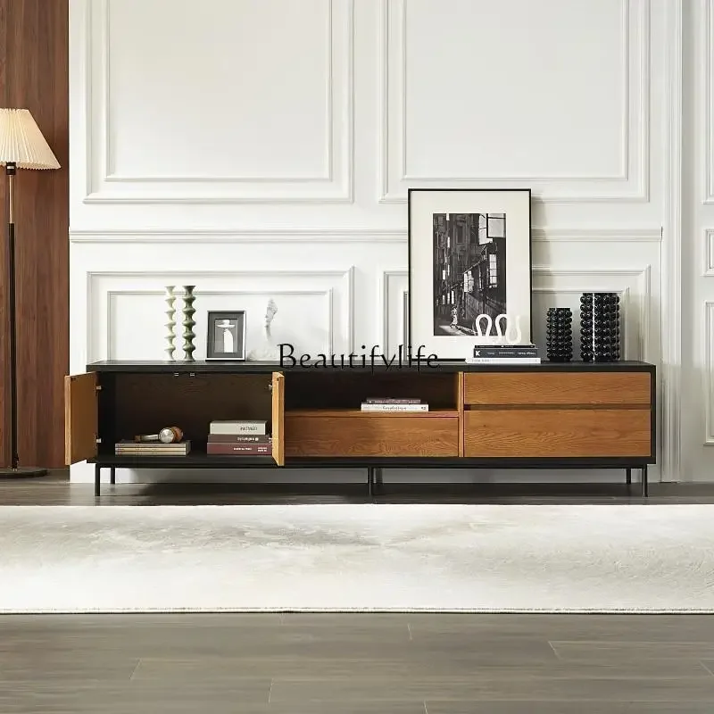 LXNordic solid wood TV cabinet teak color retro color matching wabi sand wind storage cabinet