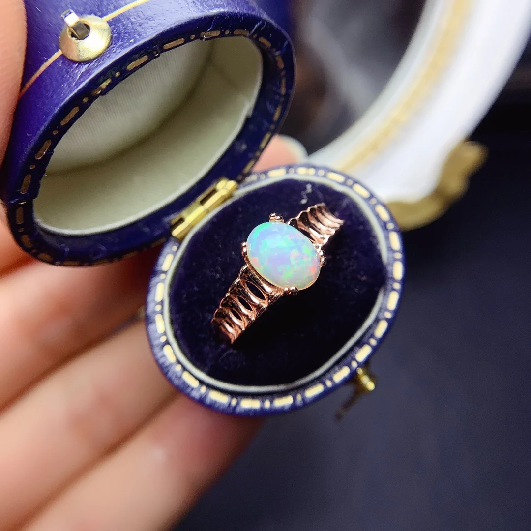 

Natural Opal Gem Stone Ring Natural Gemstone Ring 925 Sterling Silver Trendy Elegant Solitaire Women's Girl Jewelry