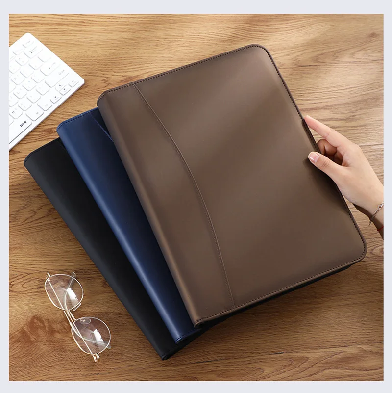 A4PU Leather Wallet, Briefcase with Zipper Calculator, Used To Store Contract, Data Storage Clip Documents, Customized Logo