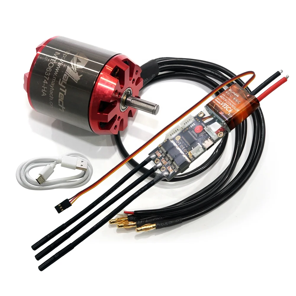 Maytech cable cam 6374 190kv brushless motor and superfoc6.8 50a motor controller based on v6 for Mobile Robots (2pcs)