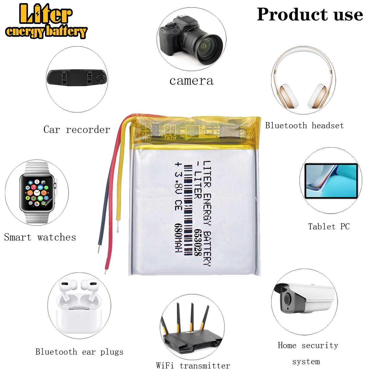 3 خطوط 3.8 فولت 680 مللي أمبير 653028   بوليمر ليثيوم أيون / بطارية ليثيوم أيون للعبة، بنك الطاقة، نظام تحديد المواقع الهاتف الخليوي، مكبر الصوت