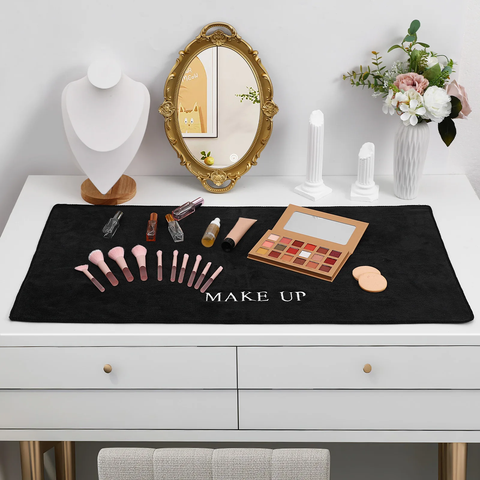 

Elegant Soft Makeup Mat for Vanity Luxurious Cloth Texture Non-Slip Bottom Easy to Clean Multi-Functional Vanity Mat for Home