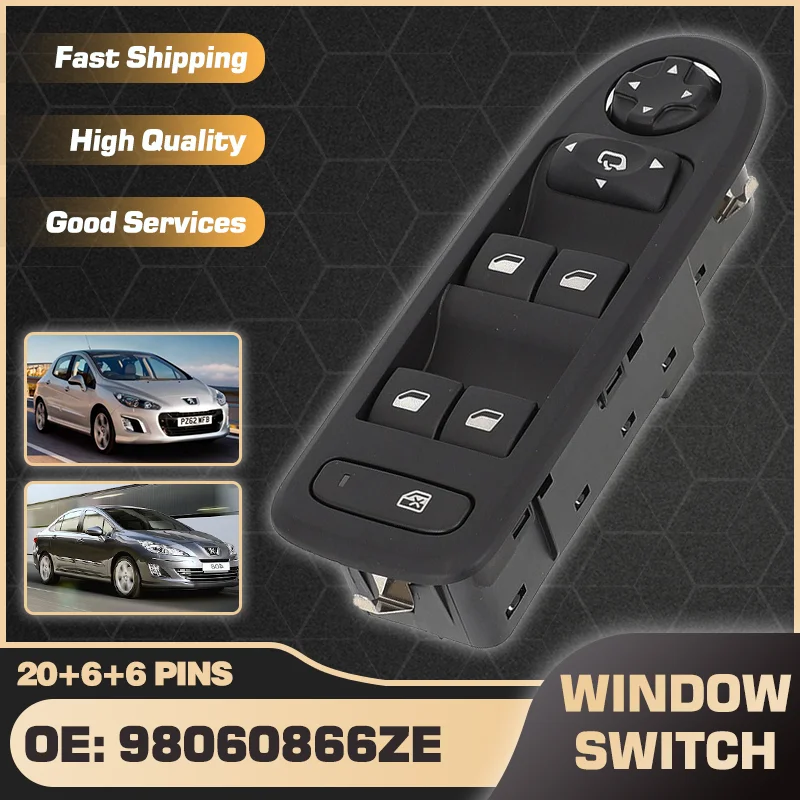 

98060866ZE Master Car Window Lifter Control Switch For Peugeot 208 308 2008 408 2009 2010 2011 2012 2013 96666289ZE 20+6+6 Pins