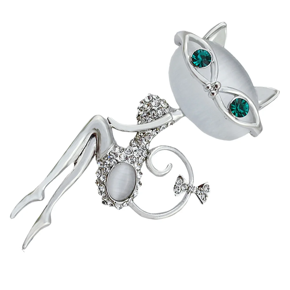 Broche de ojo de gato para mujer, Pin de piedra de ópalo, joyería de moda, bufanda, chal, Clip, bolsa de ropa, sombrero, accesorio de decoración para niñas