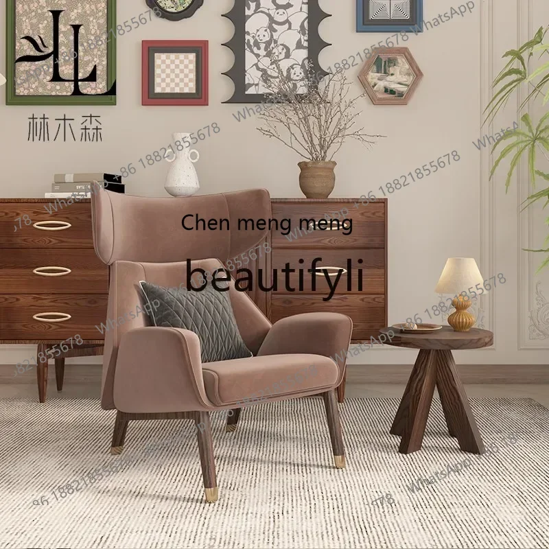 

xqqNordic living room single solid wood sofa antique leisure chair B & B bedroom single chair