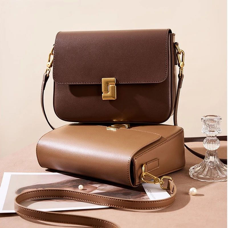 Genuine Leather Handbags for Women Luxury Designer Shoulder Bags Rectangular Real Handbags 2024 Fashion Trend Brand Women Bags