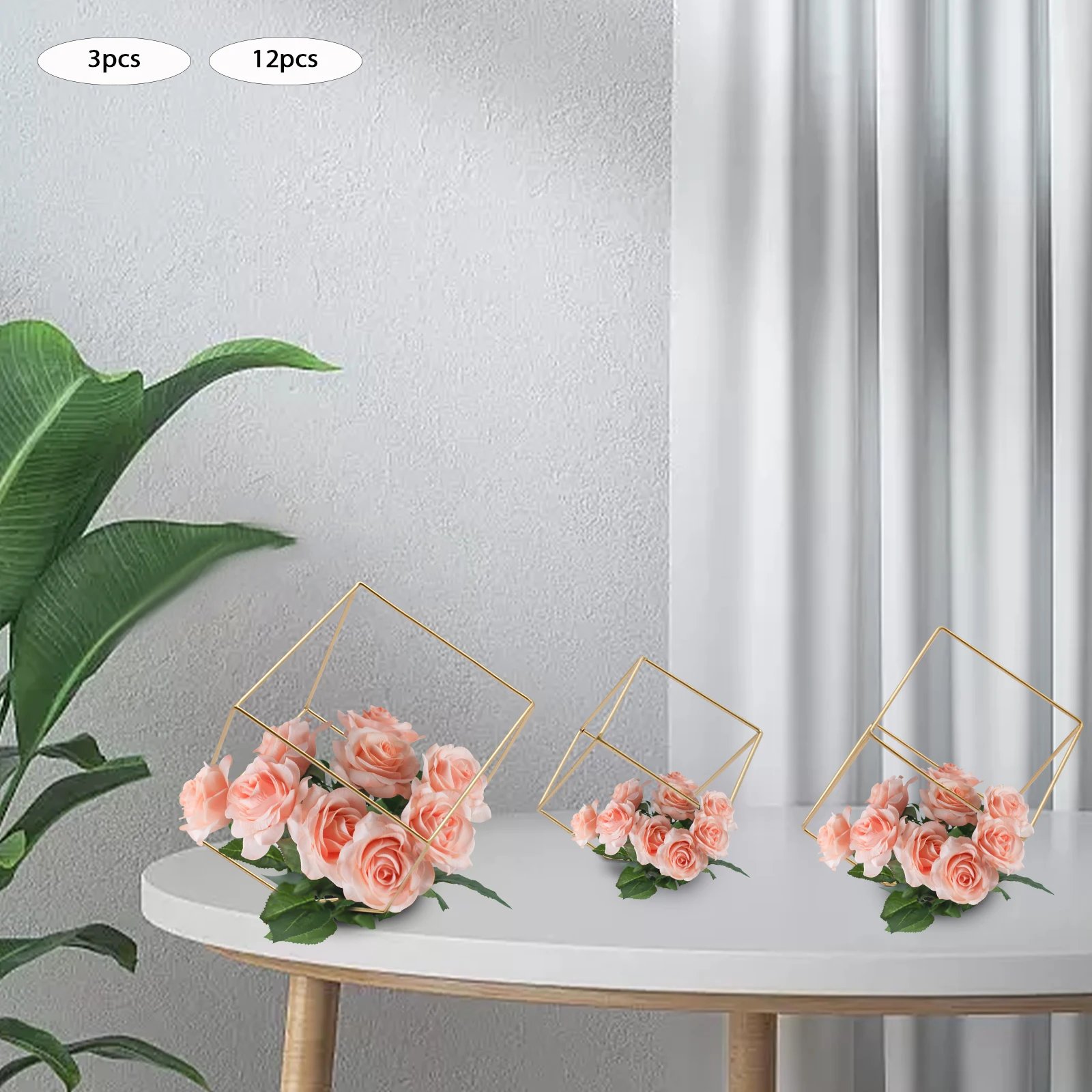 1 Set(3Pcs)/ 4 Sets(12Pcs) Metal Hexagon Shaped Geometric Design Flower Stand,Elegant Hollow Centerpieces Vase For Wedding Decor