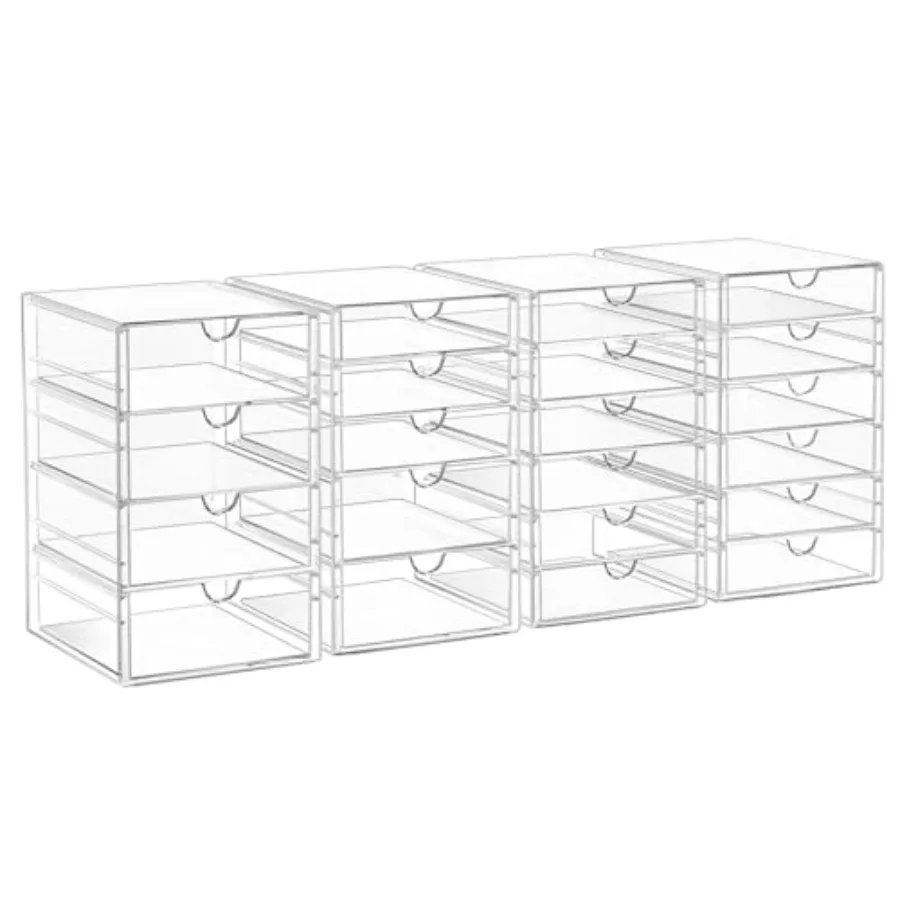 

Acrylic Drawer Organizers - 21 Drawers 4 Set - Clear Storage Drawers for Office Supplies - Stackable Makeup Organizer - Dustpro
